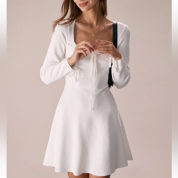 Rihoas White Square Neck Sweater Mini Dress - Picture 4 of 9